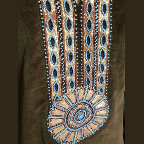 Tory Burch Green Velvet Tunic Beaded size Small - Picture 5 of 8